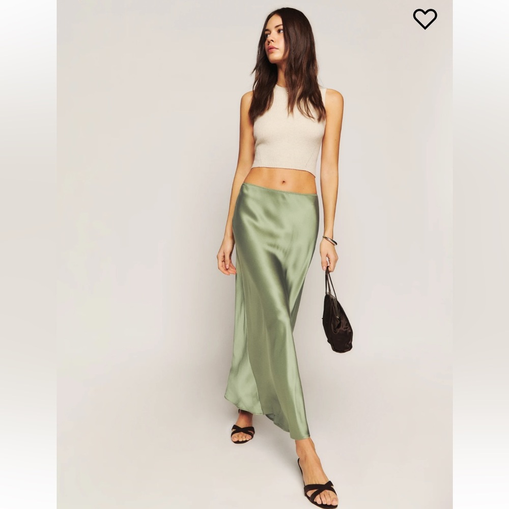 Reformation Layla Silk Skirt Artichoke